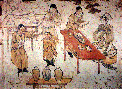 韓師訓(xùn)墓壁畫(huà)--婦人飲茶聽(tīng)曲圖 [遼] 