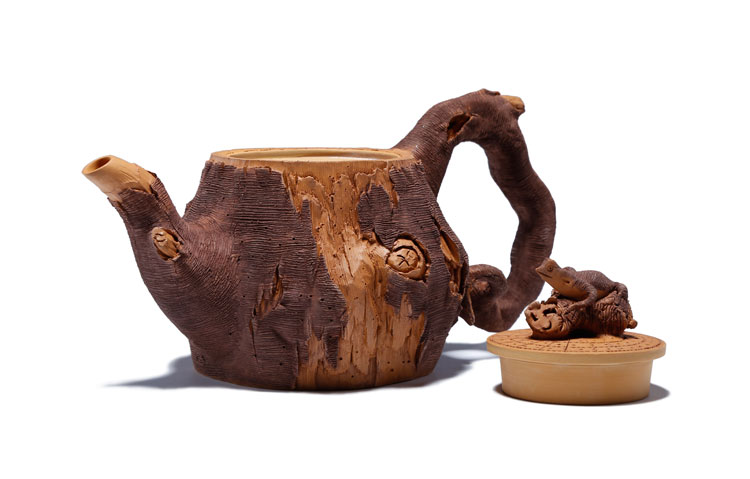 仿木外皮紫砂壺，創(chuàng)意木樁手工雕刻紫砂壺