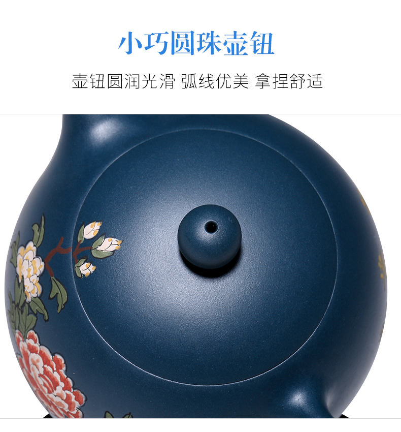 純手工紫砂壺，小巧琺瑯印花紫砂壺